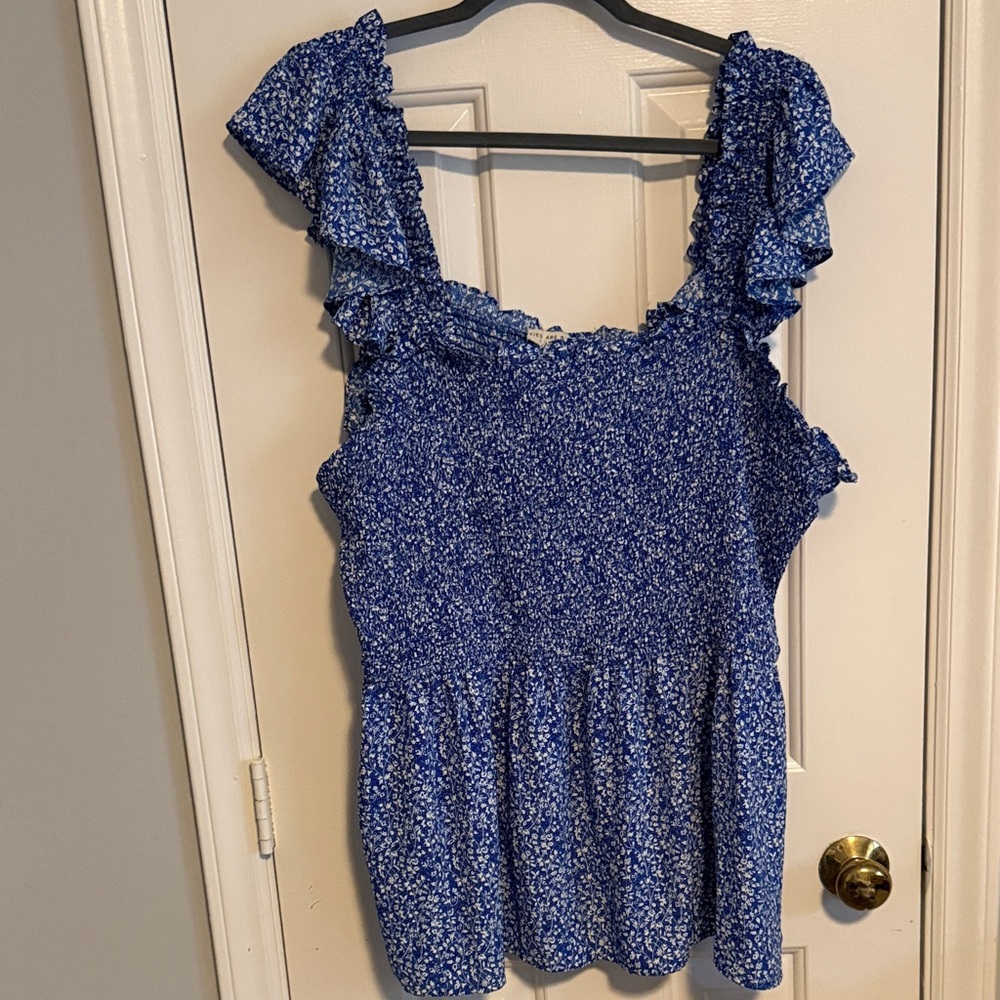 Skies Are Blue Royal Blue Floral Ruffle-Strap Smocked Camisole